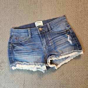 Mudd Blue Jean Shorts with White Embroidery Trim